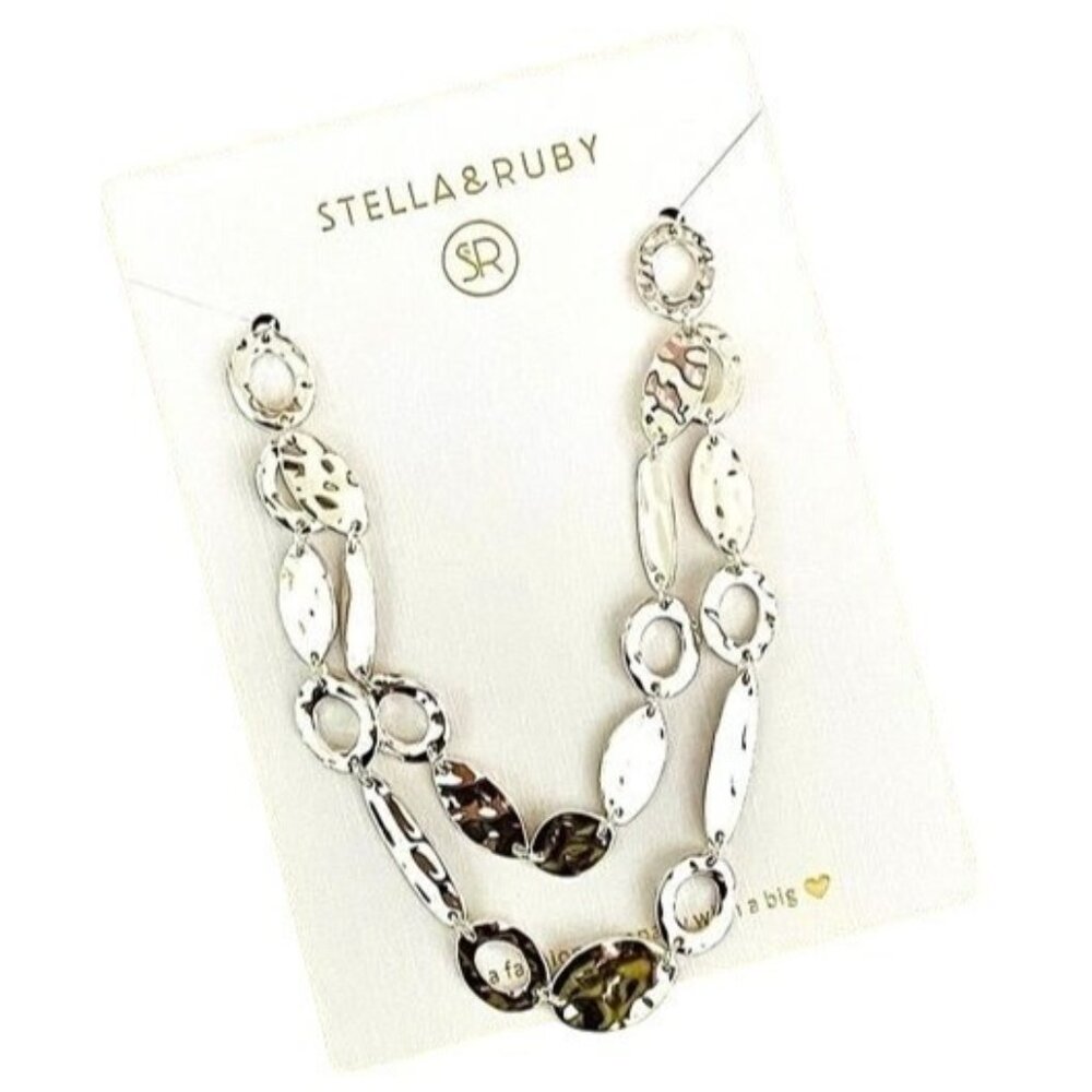 Stella & Ruby Supreme Textured Silver Necklace for Women 17 inch Double-stranded